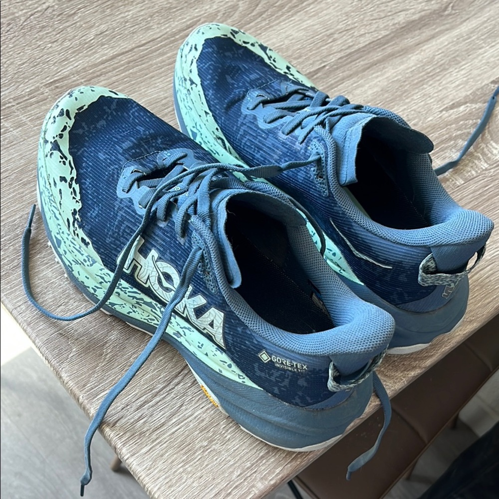 HOKA Blue and Green Running Shoes